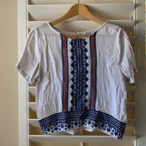 Embroidered Patterned Short Leve Blouse Top